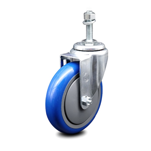 5 Inch Blue Polyurethane Wheel Swivel 10mm Threaded Stem Caster SCC